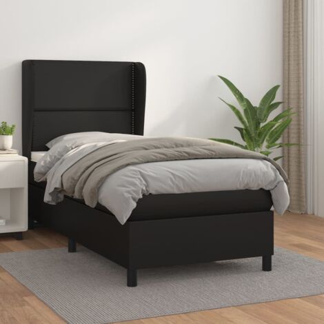 Lit Adulte - Lit à sommier tapissier avec matelas- Lit simple - Meuble de Chambre à Coucher Noir 100x200 cm Similicuir CNIS1637694 (1/5)