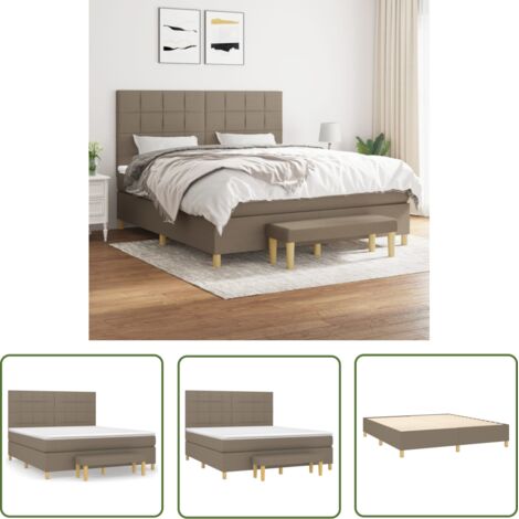 The Living Store Sommier à lattes de lit avec matelas Taupe 180x200 cm Tissu - Lit Plateforme - Lit Double - Matelas À Ressorts Ensachés - Literie Taupe - Meuble Chambre (1/5)