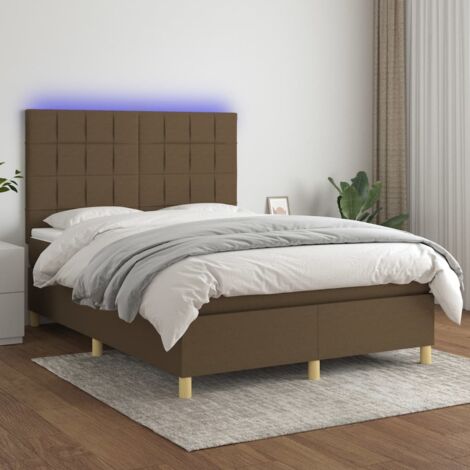 Lit Adulte - Sommier tapissier matelas et LED - Ensemble de lit tapissier - Chambre Intérieur - Marron foncé 140x200 cm Tissu DETHB57293 (1/5)