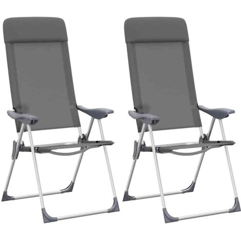 Lot de 2 Chaises de camping pliables  Chaises pliables d'extérieur  Chaise de jardin Gris Aluminium BSRHS617592 (1/5)
