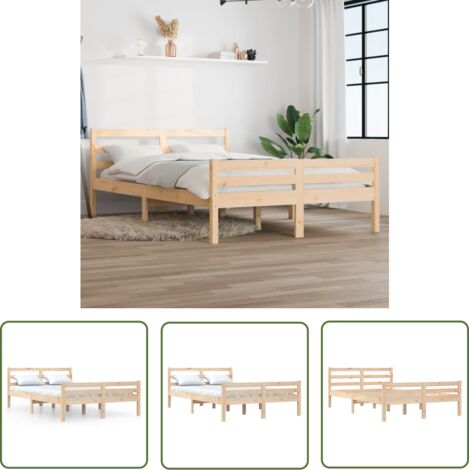 The Living Store Cadre de lit sans matelas bois massif 140x190 cm - Cadre De Lit - Lit Double - Bois Massif - Lit Design - Literie (1/5)