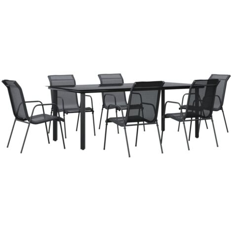 7 pcs Ensemble à manger de jardin Salon de jardin Mobilier de salle à manger noir textilène et acier RJTRX985783 (1/5)