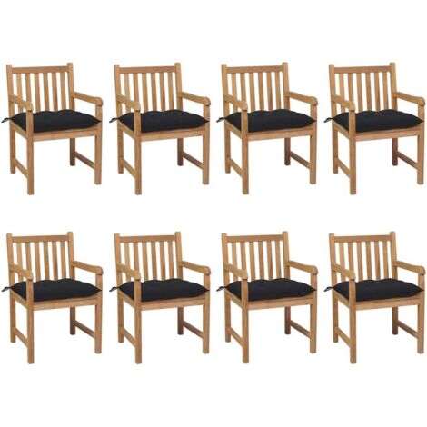 Lot de 6 Chaises de jardin Siège de Terrasse Fauteuil de jardin avec coussins noir Bois de teck solide DHNET9457624 (1/5)