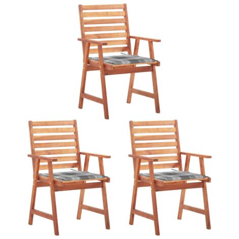 3 pcs Chaises à dîner d'extérieur avec coussins Chaise de salle à manger Chaise de jardin Acacia massif BSRHS566758 (1/5)