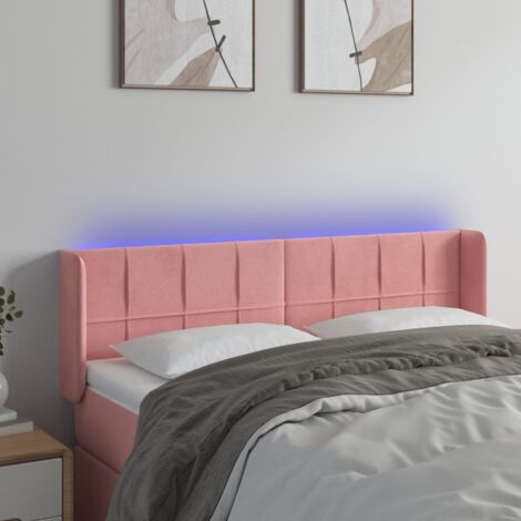 Tête de lit avec lumière LED,Panneau de lit,Décoration murale Rose 147x16x78/88 cm Velours XJDT460651 (1/5)