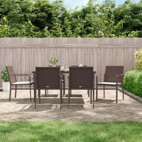 7 pcs Ensemble à manger de jardin Salon de jardin Mobilier de salle à manger coussins résine tressée acier RJTRX749322 (1/5)