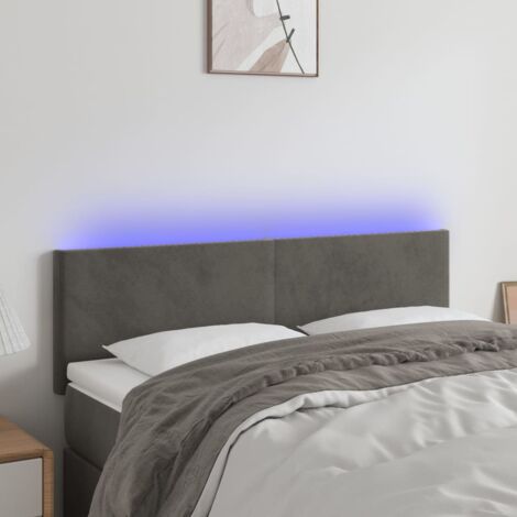 Tête de lit avec lumière LED,Panneau de lit,Décoration murale Gris foncé 144x5x78/88 cm Velours XJDT632602 (1/5)