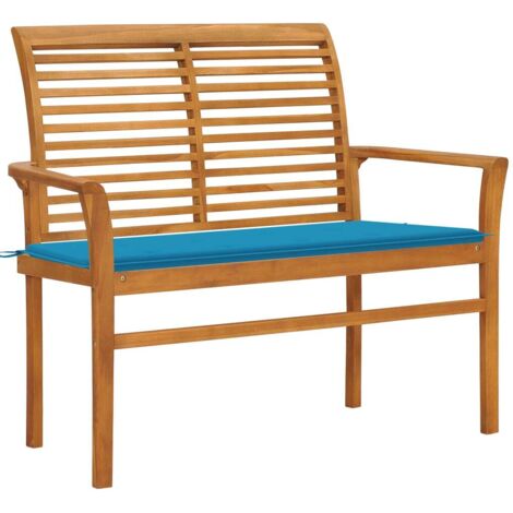 Banc de jardin Banquette de jardin Siège/Chaise avec coussin bleu 112 cm Bois de teck massif BTEB23054 (1/5)