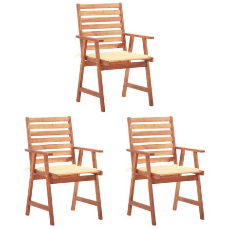 3 pcs Chaises à dîner d'extérieur avec coussins Chaise de salle à manger Chaise de jardin Acacia massif BSRHS136417 (1/5)