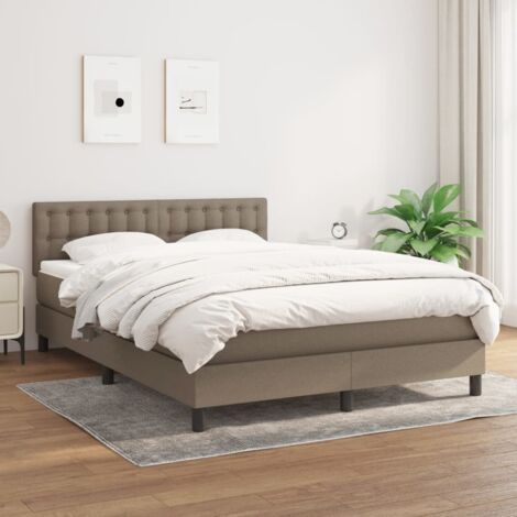 Lit Adulte - Lit à sommier tapissier avec matelas- Lit double - Meuble de Chambre à Coucher Taupe 140x190 cm Tissu CNIS2635516 (1/5)
