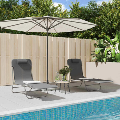 Lot de 2 Chaises longues pliables Bain de soleil Transat de relaxation gris textilène et acier BSRHS682261 (1/5)
