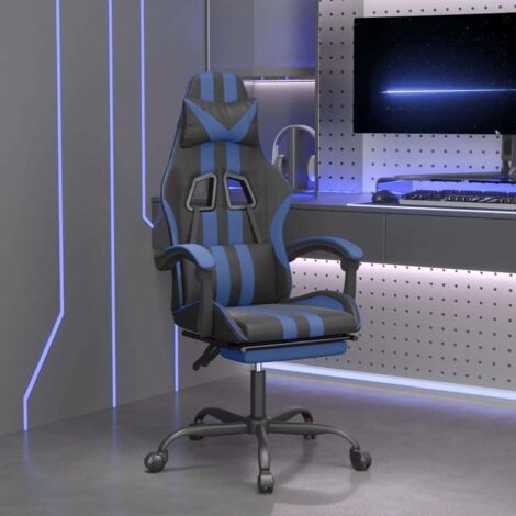Chaise gaming - Chaise de jeu avec repose-pied - Fauteuil Gaming - Chaise de Bureau d'ordinateur Noir et bleu Similicuir BSRHS835636 (1/5)