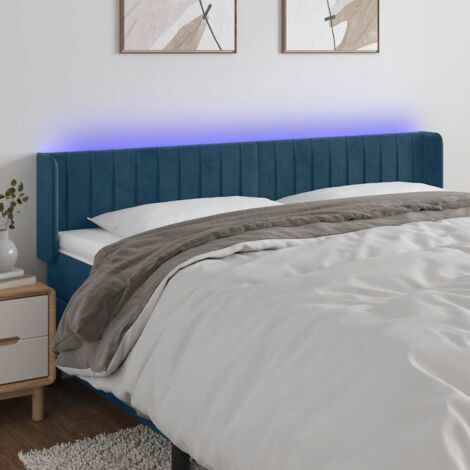 Tête de lit avec lumière LED,Panneau de lit,Décoration murale Bleu foncé 203x16x78/88 cm Velours XJDT576383 (1/5)