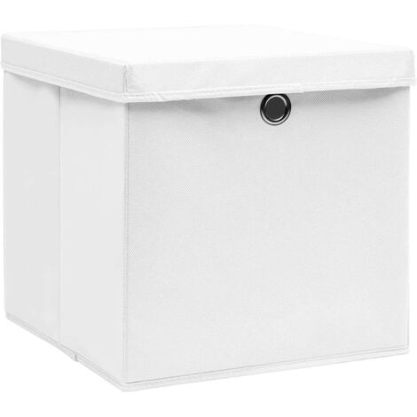 10 pcs Boîtes de rangement avec couvercles, Coffres de rangement 28x28x28 cm Blanc LKF41613 (1/5)