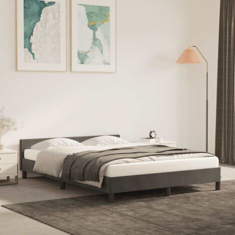 Lit adulte avec tête de lit, Lit double Cadre de lit Gris foncé 140x190 cm Velours MEMV249557 (1/5)