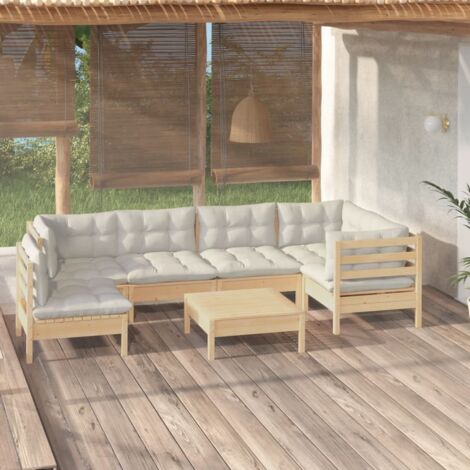 7 pcs Salon de jardin Salon d'extérieur Ensemble Meuble de Jardin Mobilier d'Extérieur avec coussins crème Bois de pin XFNRX639324 (1/5)