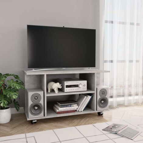Meuble TV Banc TV Moderne Meuble de Rangement et roulettes Gris béton 80x40x40 cm bois d'ingénierie XHET32893 (1/5)
