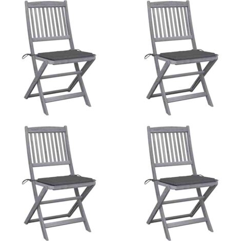 Lot de 4 Chaises pliables d'extérieur avec coussins Chaise de jardin Fauteuil de jardin Bois d'acacia BSRHS222500 (1/5)