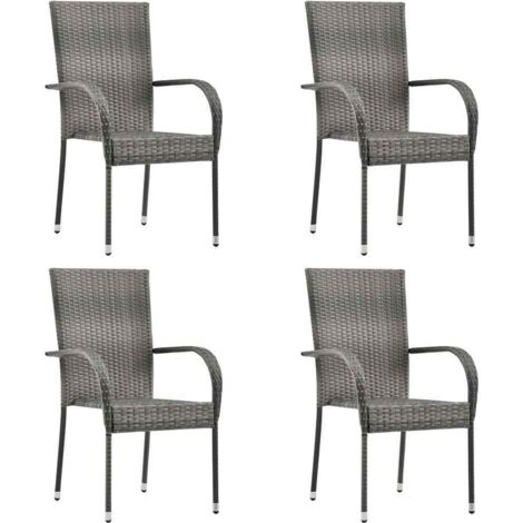 Lot de 4 Chaises empilables d'extérieur Chaise de jardin Fauteuil de jardin Gris Résine tressée BSRHS977011 (1/5)