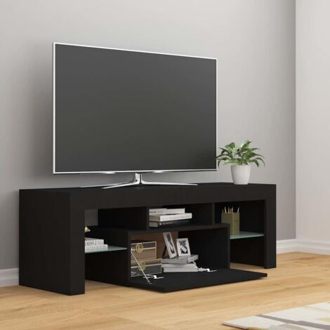 Meuble TV avec lumières LED  Banc TV Moderne  Meuble de Rangement noir 120x35x40 cm XHET23934 (1/5)