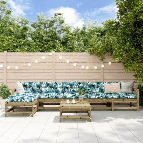 Salon de jardin 7 pcs avec coussins bois de pin imprégné (1/5)