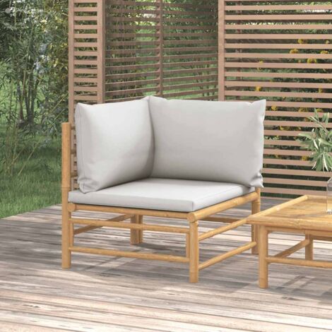 Canapé d'angle de jardin avec coussins,Canapé d'extérieur,Banquette / Sofa / Divan de jardin gris clair bambou MEMV258984 (1/5)