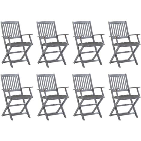 8 pcs Chaises pliables d'extérieur avec coussins Chaise de jardin Fauteuil de jardin Bois d'acacia BSRHS638961 (1/5)