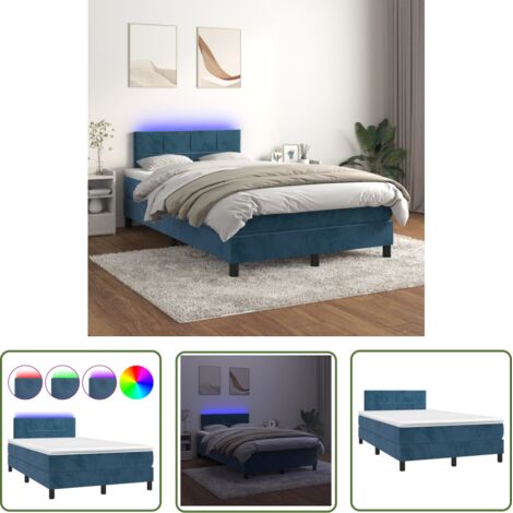 The Living Store Sommier à lattes de lit avec matelas LED Bleu foncé 120x200 cm - Lit Plateforme - Lit Capitonné - Lit Design - Lit Velours - Lit Avec Éclairage Led (1/5)