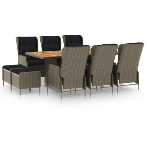 9 pcs Mobilier à dîner jardin et coussins Ensemble table et chaise de jardin Résine tressée Marron RTITTK62568 (1/5)