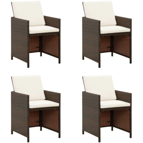 4 pcs Chaises de jardin avec coussins Siège de Terrasse Fauteuil de jardin Résine tressée Marron DHNET3619680 (1/5)