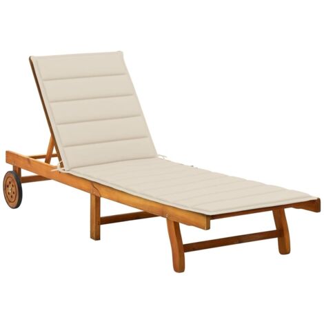 Chaise longue de jardin avec coussin, Transat, Bain de soleil Bois d'acacia solide ZSE8057 (1/5)