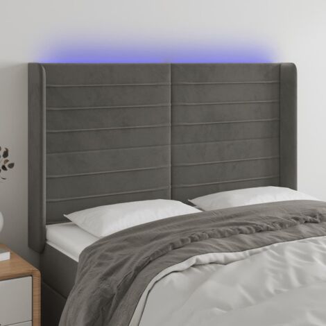 Tête de lit avec lumière LED,Panneau de lit,Décoration murale Gris foncé 147x16x118/128 cm Velours XJDT140610 (1/5)