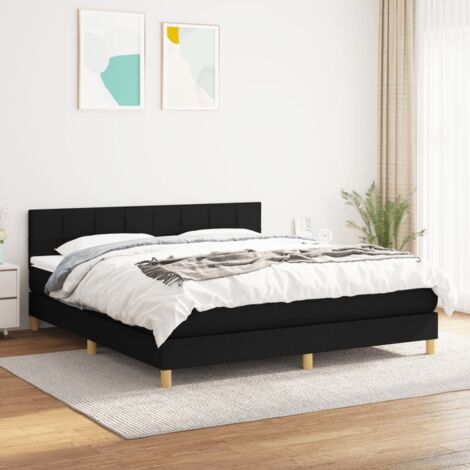 Lit Adulte - Lit à sommier tapissier avec matelas - Meuble de Chambre à Coucher - Noir 160x200 cm Tissu XJDT329304 (1/5)