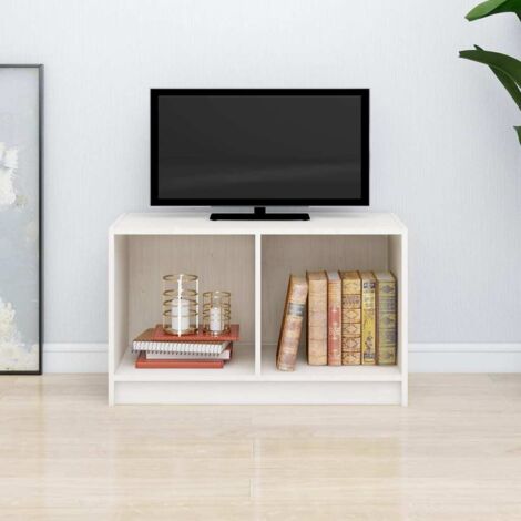 Meuble TV Banc TV Moderne Meuble de Rangement Blanc 70x33x42 cm Bois de pin massif XHET12006 (1/5)