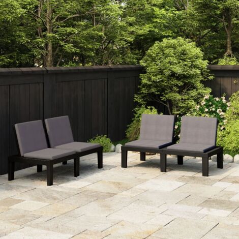 Lot de 2 Bancs de salon de jardin avec coussins  Banquette de jardin  Banc de terrasse  Siège d'extérieur Plastique Gris XFNRX305994 (1/5)
