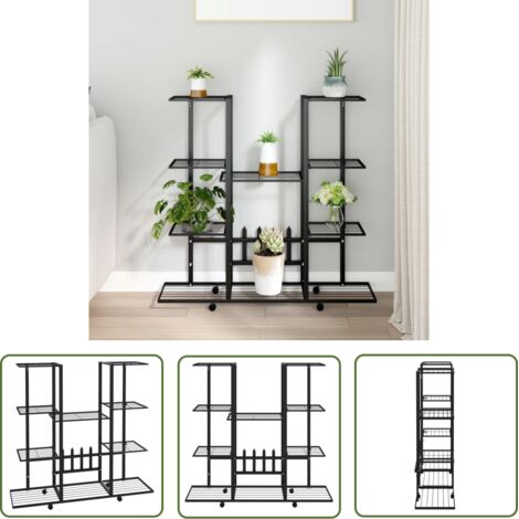 The Living Store Jardinière avec roues 94,5x24,5x91,5 cm Noir Fer - Support Plante - Jardinerie - Étagère Plante - Fleur Pot - Décoration Intérieur (1/5)