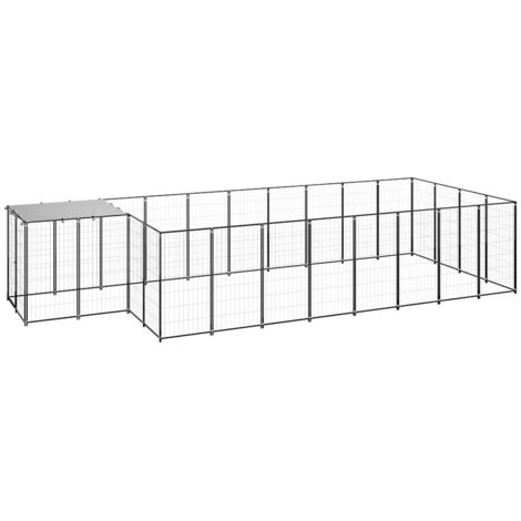 Chenil  Parc Enclos pour Chiens  Cage Nich Noir 10,89 m² Acier REBSW589270 (1/5)