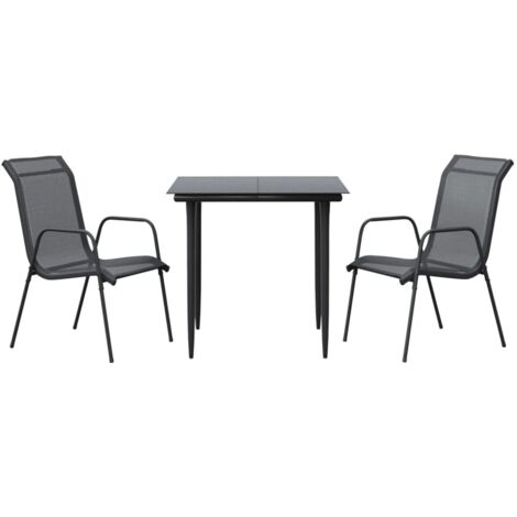 3 pcs Ensemble à manger de jardin Salon de jardin Mobilier de salle à manger noir textilène et acier RJTRX724473 (1/5)