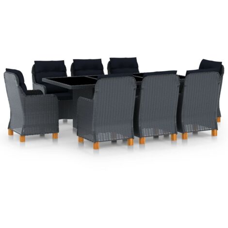 9 pcs Mobilier à dîner avec coussins  Ensemble table et chaise de jardin Résine tressée Gris foncé RTITTK65211 (1/5)
