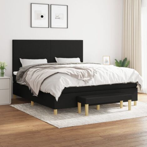 Lit Double Lit à sommier tapissier avec matelas Lit Adulte Meuble de Chambre à Coucher Noir 160x200 cm Tissu XRKJY2066004 (1/5)