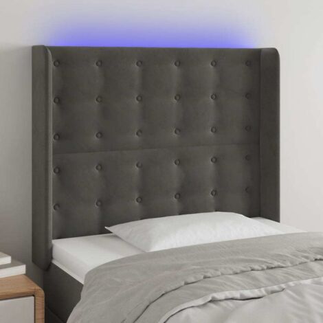 Tête de lit avec lumière LED,Panneau de lit,Décoration murale Gris foncé 103x16x118/128 cm Velours XJDT635340 (1/5)