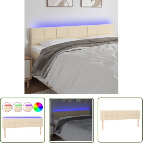 The Living Store Tête de lit à LED Crème 160x5x78/88 cm Tissu - Tête De Lit Led - Tête De Lit Moderne - Tête De Lit Crème - Éclairage Led - Support Lombaire (1/5)