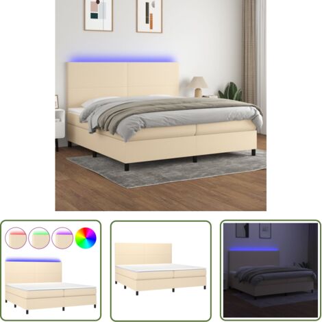 The Living Store Sommier à lattes de lit et matelas et LED Crème 200x200cm Tissu - Sommier Tapissier - Lit Plateforme - Lit Avec Led - Matelas À Ressorts Ensachés - Têted Lit Ajustable (1/5)