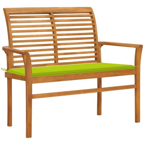 Banc de jardin Banquette de jardin Siège/Chaise avec coussin vert vif 112 cm Bois de teck massif BTEB62850 (1/5)