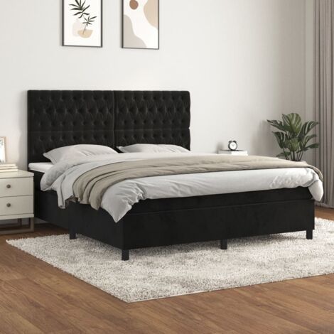 Lit à sommier tapissier avec matelas,Lit Adulte,Meuble de Chambre à Coucher Noir 180x200 cm Velours XZZ200832 (1/5)