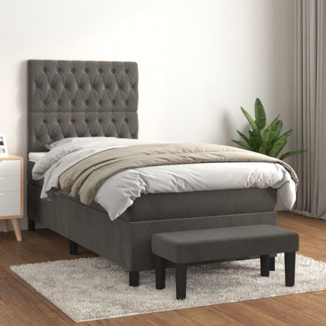 Lit à sommier tapissier et matelas,Lit Adulte,Meuble de Chambre à Coucher Gris foncé 80x200 cm Velours XZZ553826 (1/5)
