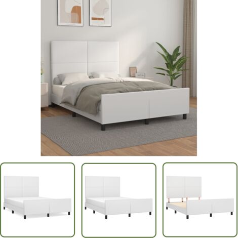 The Living Store Cadre de lit sans matelas blanc 140x190 cm similicuir - Lit Plateforme - Chambre À Coucher - Meuble De Rangement - Literie - Sommier Tapissier (1/5)