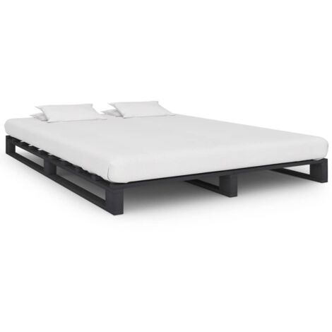 Lit adulte Cadre de lit Facile à monter pour Adultes, Adolescents, Enfants de palette Gris Bois de pin massif 140 x 200 cm BNDET5179378 (1/5)