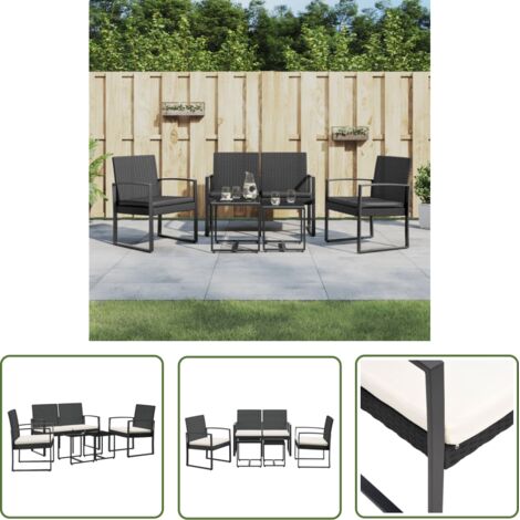 The Living Store Ensemble à manger de jardin avec coussins 5 pcs noir rotin PP - Salon De Jardin - Ensemble De Jardin - Meuble De Jardin - Table De Jardin - Chaises De Jardin (1/5)