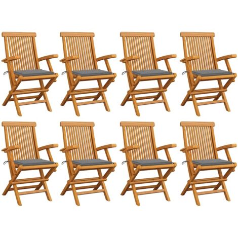 8 pcs Chaises de jardin  Siège de Terrasse  Fauteuil de jardin avec coussins gris Bois de teck massif DHNET8961330 (1/5)